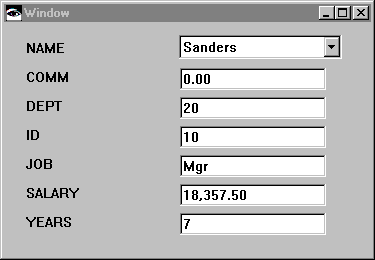 Window with database result columns