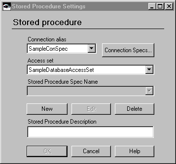 Stored Procedure Settings window