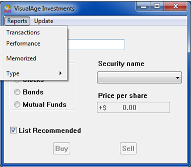 Investments menus