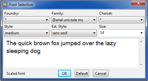 Font selection window