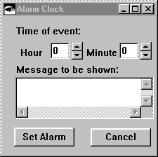 Alarm clock window with part properties changed