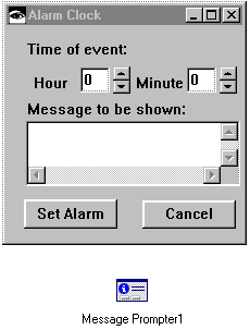 Alarm clock window with message prompter part