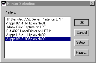 Printer Selection window
