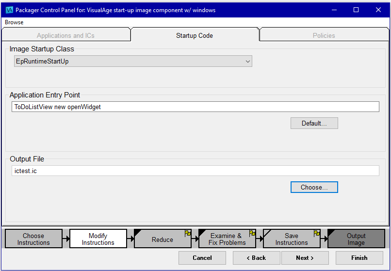 Startup Code page