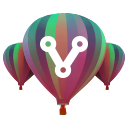 VAST Community Hub Icon: 3 balloons with a share symbol vertically